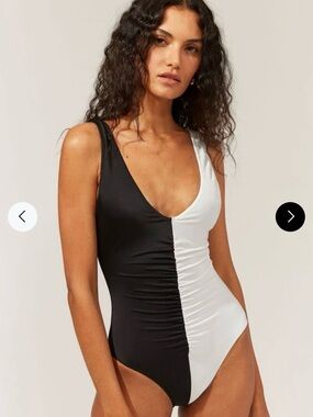 SOLID & STRIPED Black and White Ruched One-Piece Swimsuit